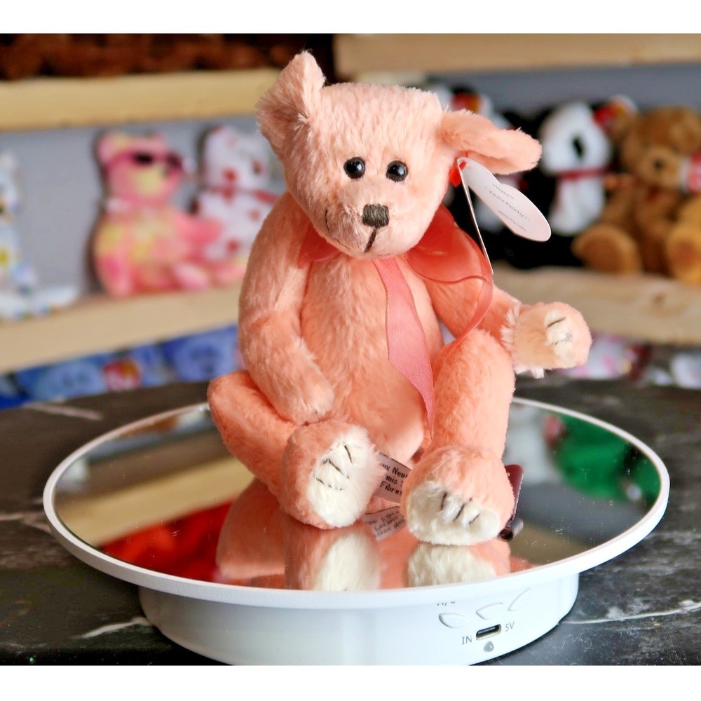 Ty Attic Treasures Hayes Bear Peach Plush Jointed Teddy Bear 6212 Pink Ribbon